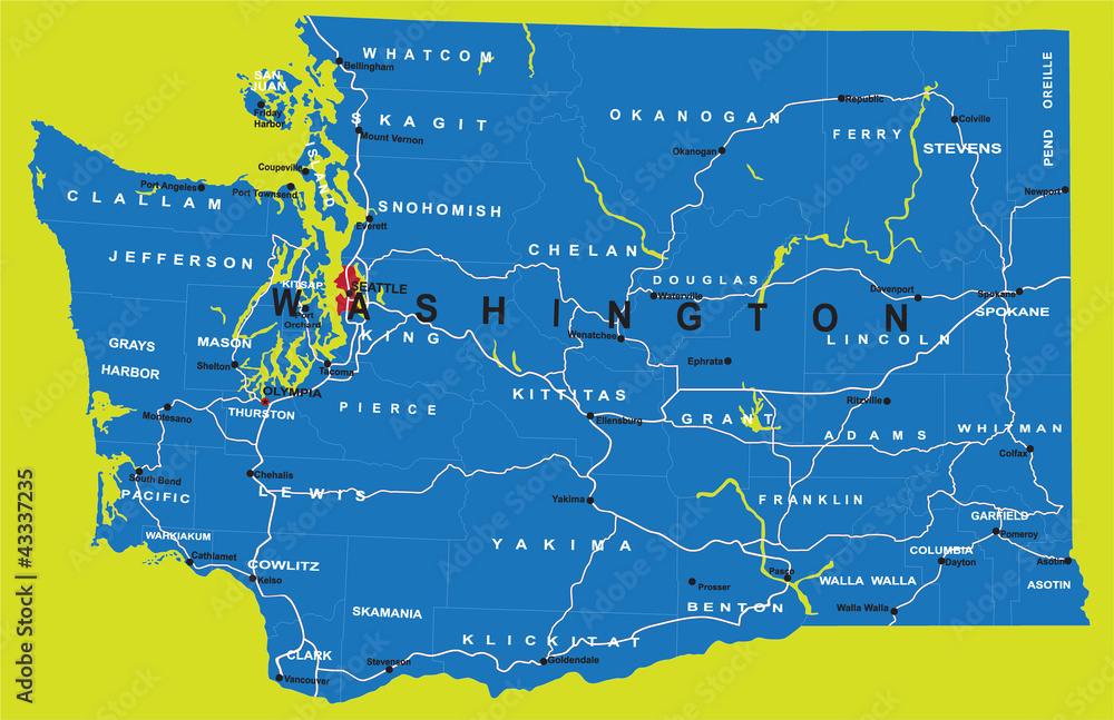 Obraz premium State of Washington political map
