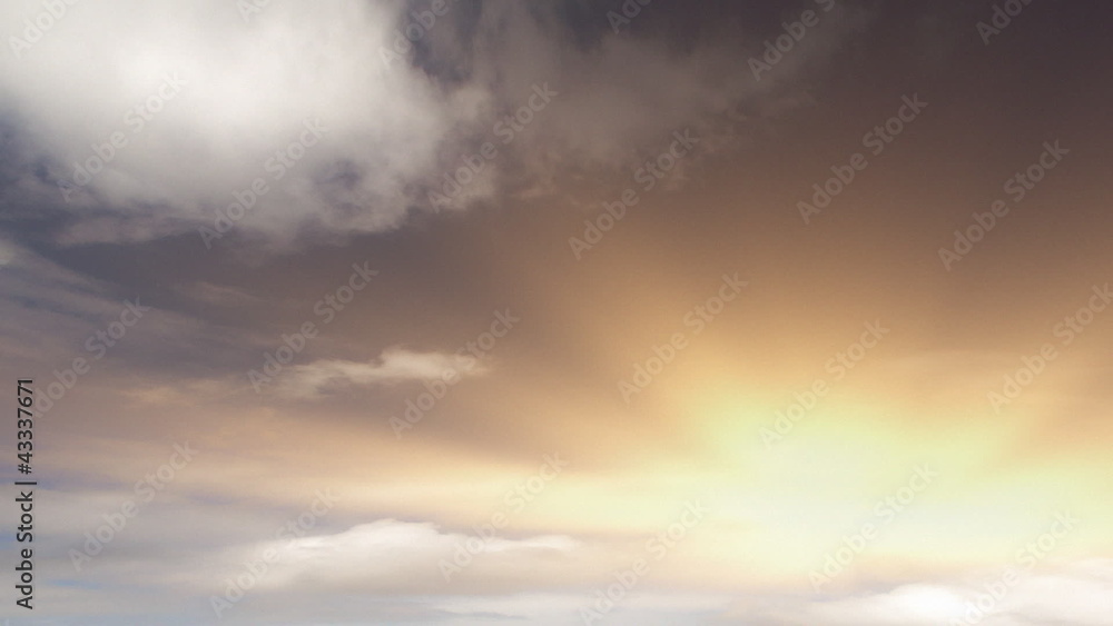 A sunset sky with slow moving clouds and sunbeams. A sunset sky with slow moving clouds and sunbeams.