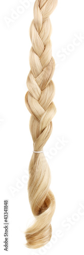 Blond hair braided in pigtail isolated on white