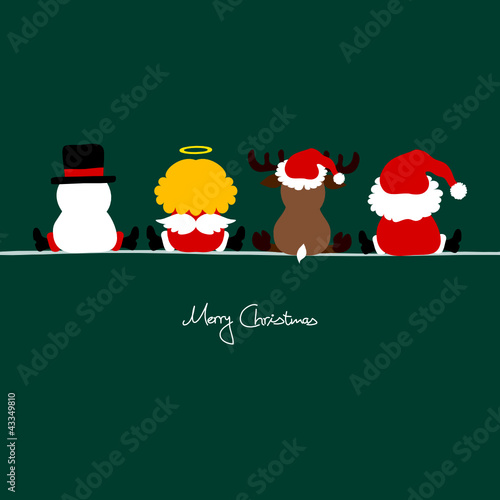 Santa, Angel, Reindeer & Snowman Dark Green