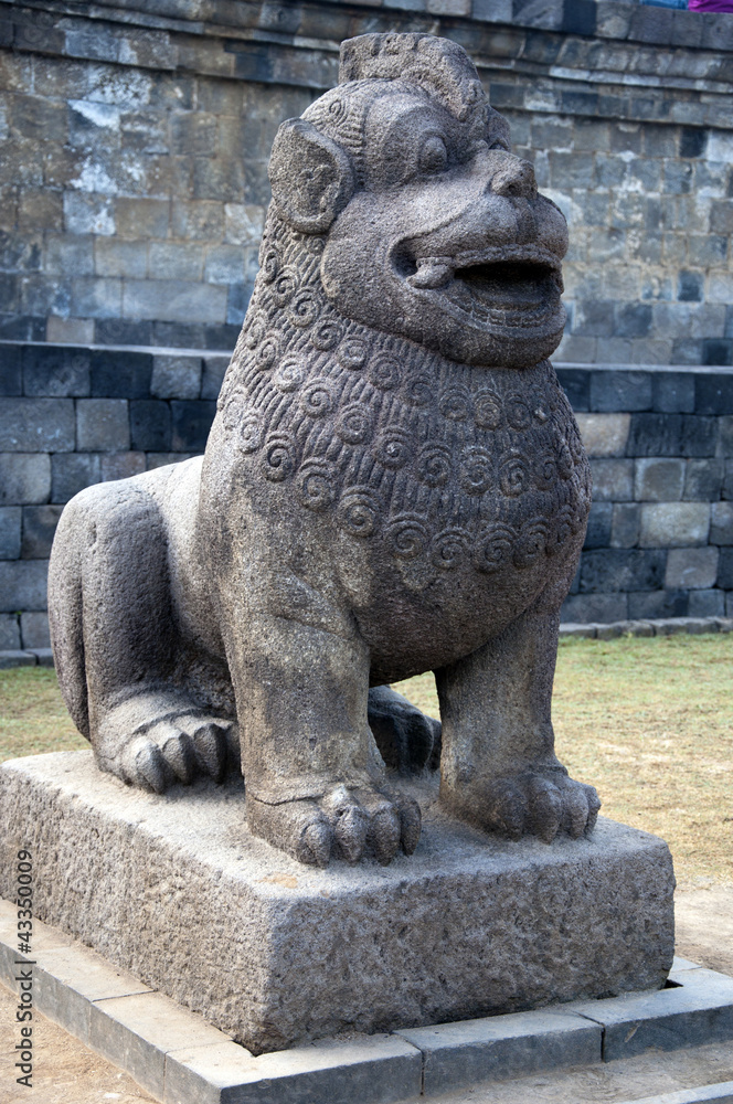 The stone sculpture of a lion of Borobudur The stone sculpture of a lion of Borobudur