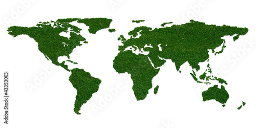 Stylized world map with grass on continents