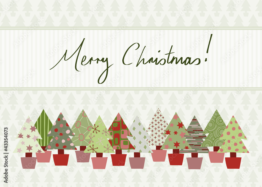 Merry Christmas Card with hand-drawn Christmas tree design