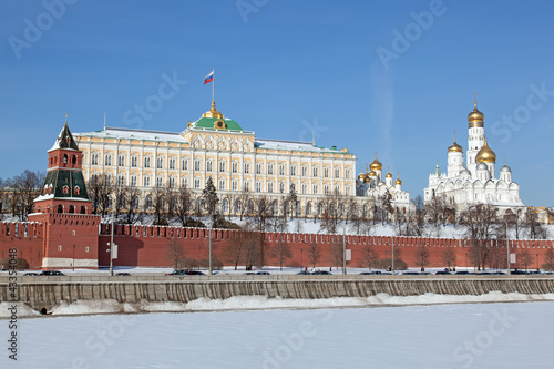 Moscow. View of Kremlin with Moskva river in foreground. Winter