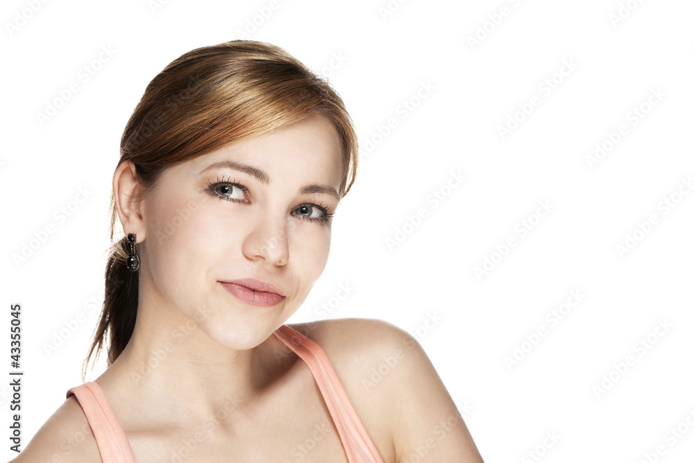 portrait einer zur seite schauenden schönen frau portrait einer zur seite schauenden schönen frau