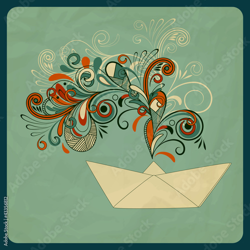 vector eco concept with a ship and floral pattern instead of smo