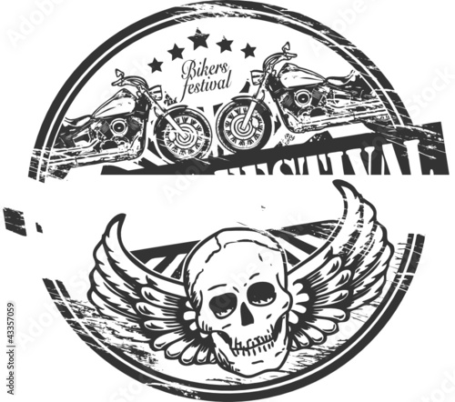 Stamp with skull and the words Bikers Festival inside, vector