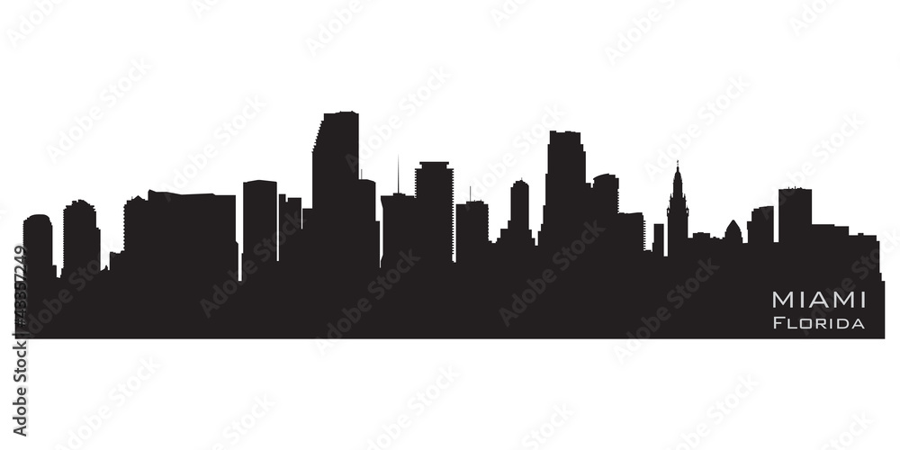 Miami, Florida skyline. Detailed vector silhouette