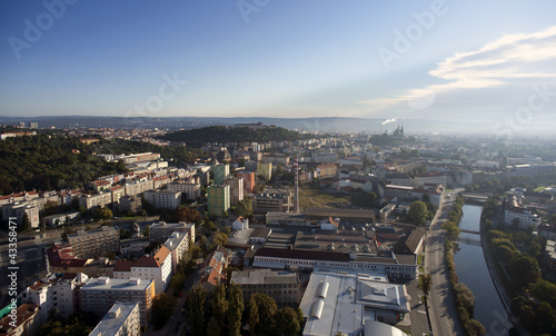 Highly detailed aerial city view, Spilberk Castle and Cathedral