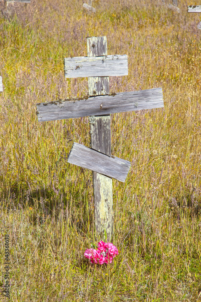 Naklejka premium old crosses at the historic orthodox cemetery of Fort Ross
