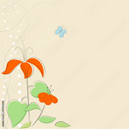 Background with stylized flowers and butterfly. EPS10