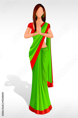 Editable vector illustration of Indian Lady greeting