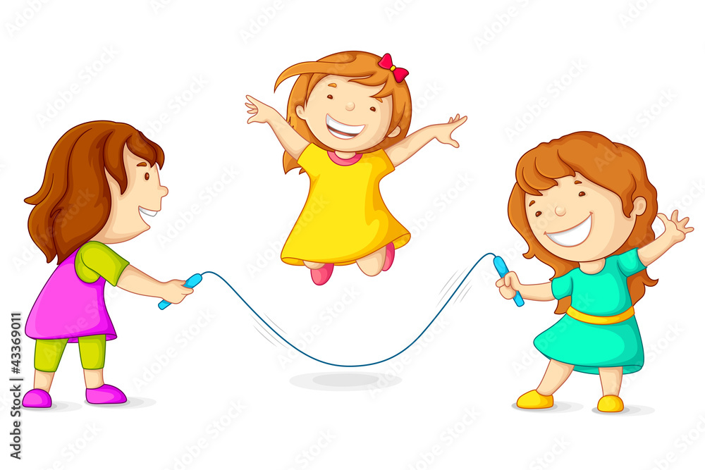 Editable vector illustration of girls doing skipping Editable vector illustration of girls doing skipping