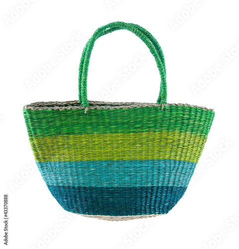 Striped green and blue basket tote