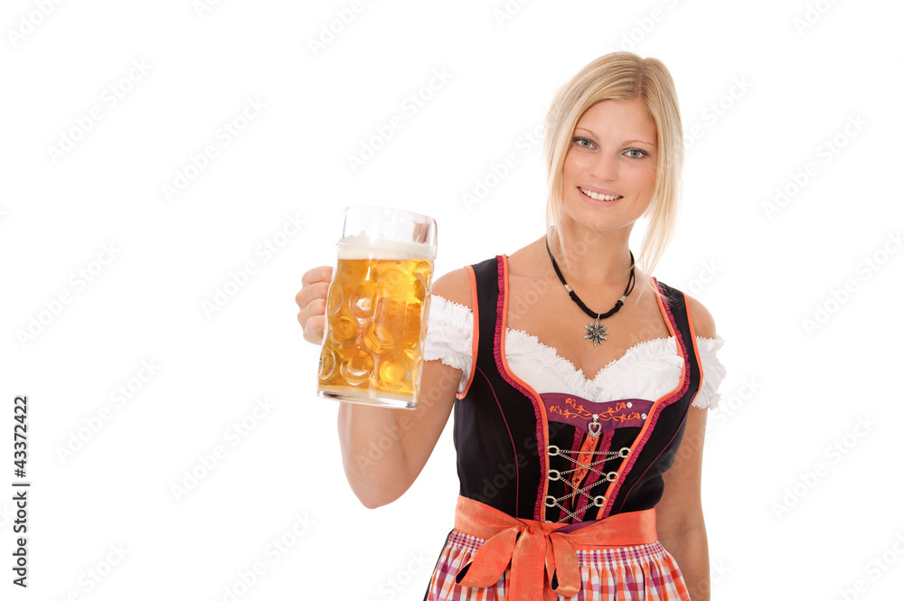 Junge blonde Frau mit Dirndl und Bierkrug Stock Photo | Adobe Stock