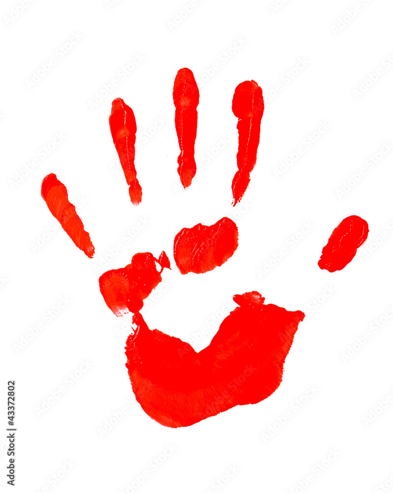 Red imprint of hand, isolated on white Red imprint of hand, isolated on white
