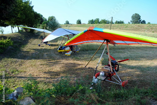 colorful hang gliders ready for the take off