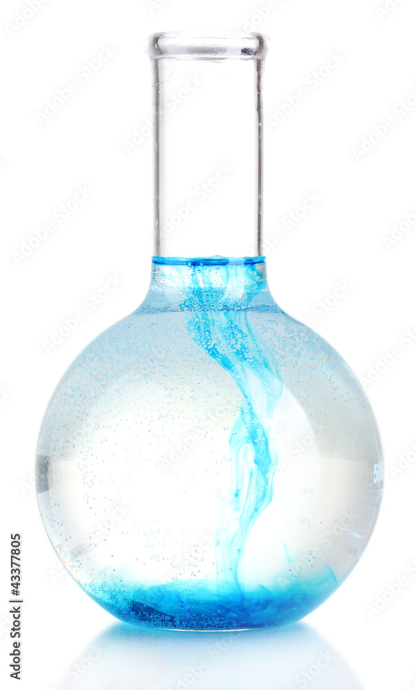 brightly ink in a flask with water isolated on white brightly ink in a flask with water isolated on white