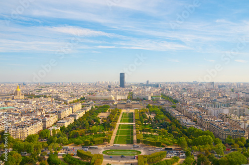 Aerial panoramic view of Paris and Seine river as seen from Eiff
