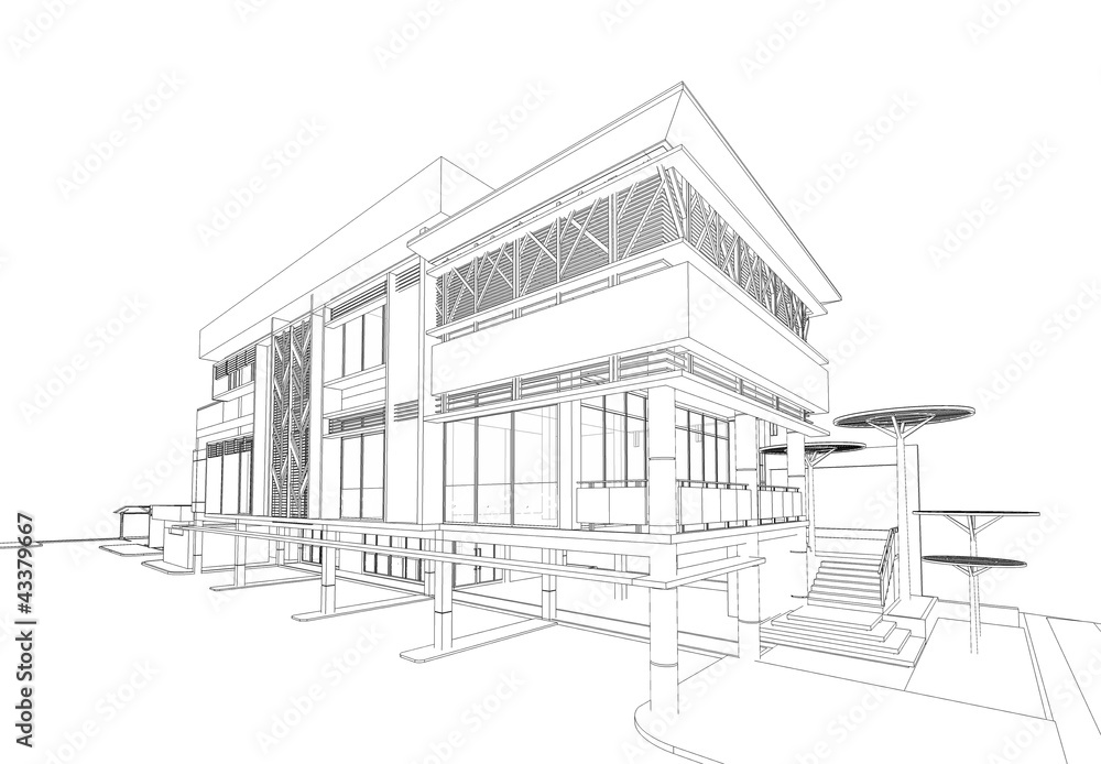 3d wireframe  render of the building