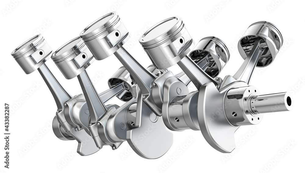 V8 engine pistons on a crankshaft V8 engine pistons on a crankshaft