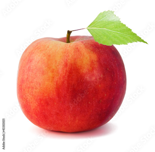 Delicious red apple with leaf green