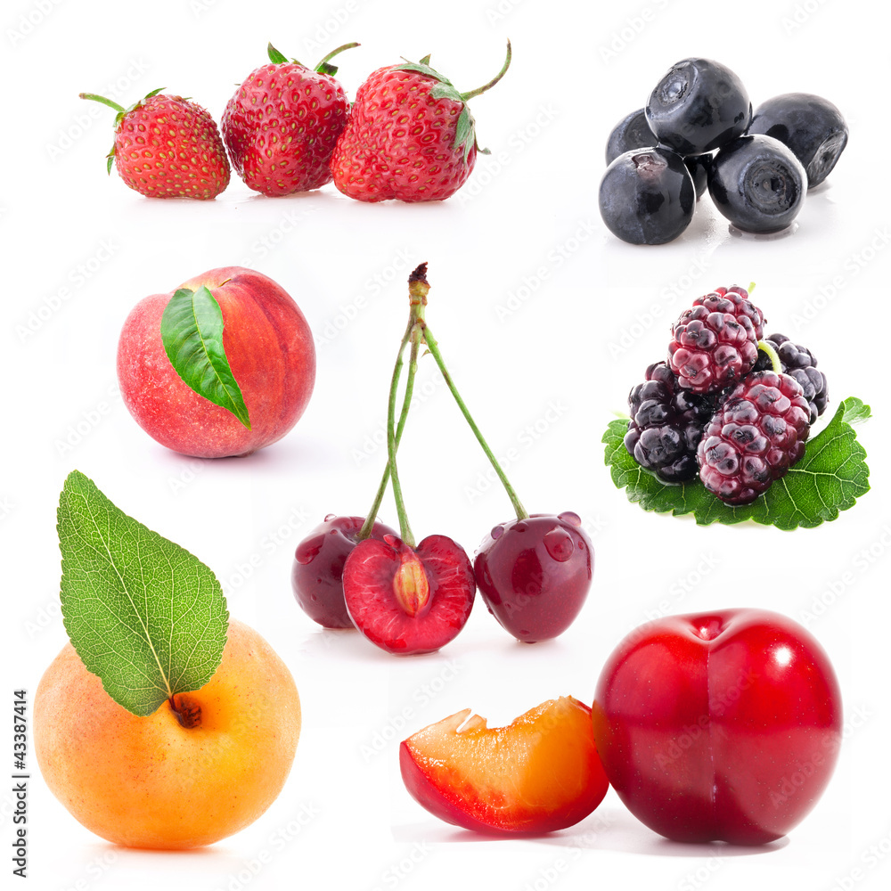 Collection of berry and fruit isolated on white background Collection of berry and fruit isolated on white background