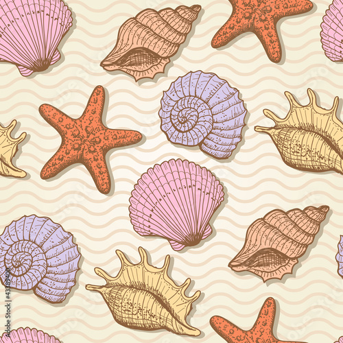 Sea hand drawn seamless pattern