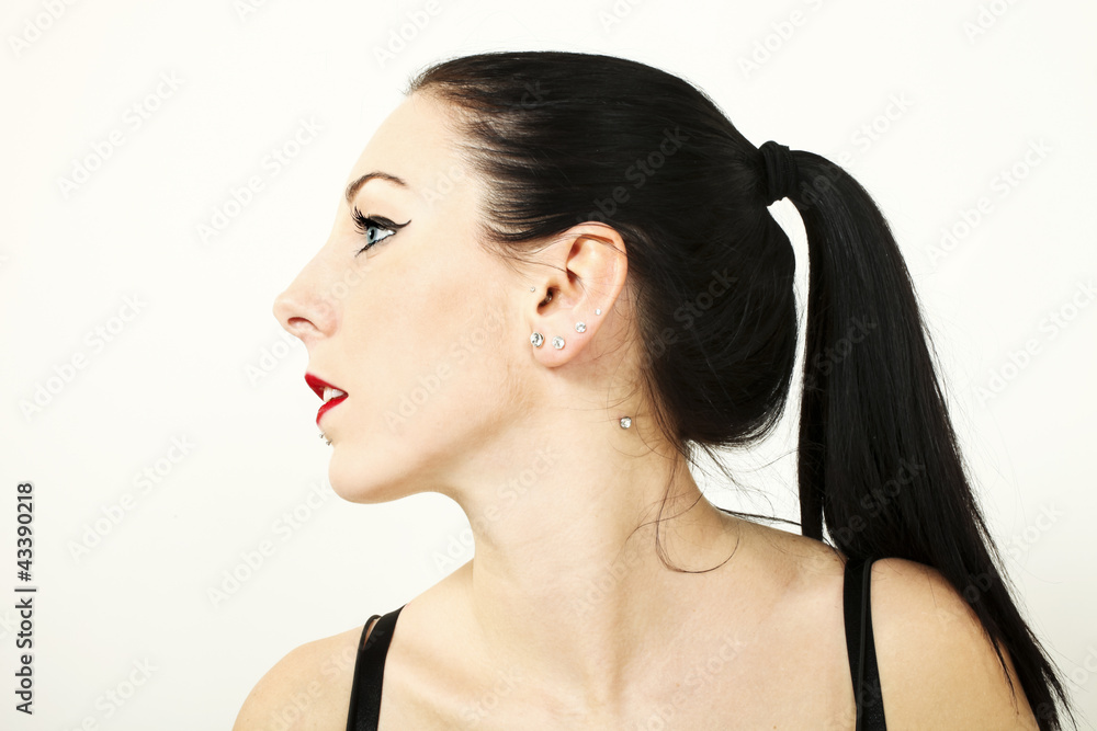 close up of a beautiful woman, side view close up of a beautiful woman, side view