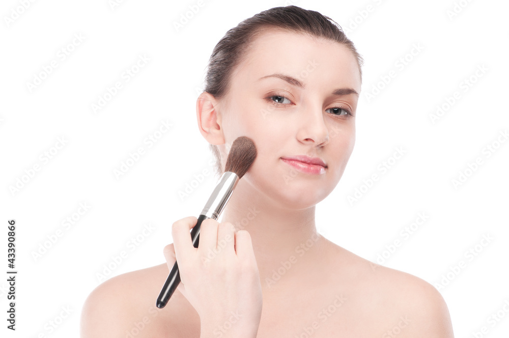Beautiful woman with make up brush Beautiful woman with make up brush