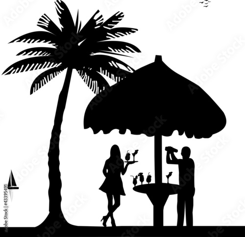 Bartender with cocktail shaker make cocktails silhouette