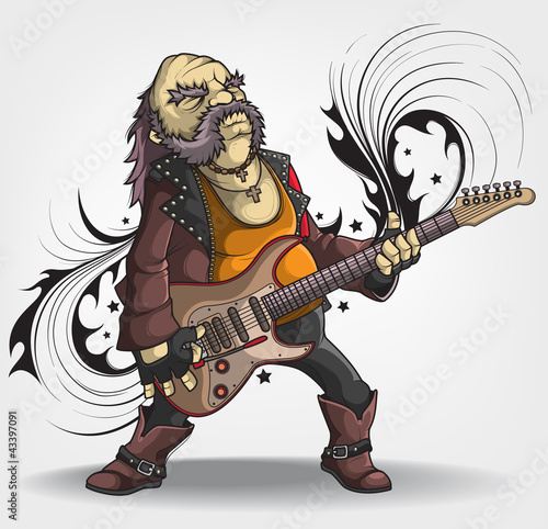 Old rock musician with a guitar.