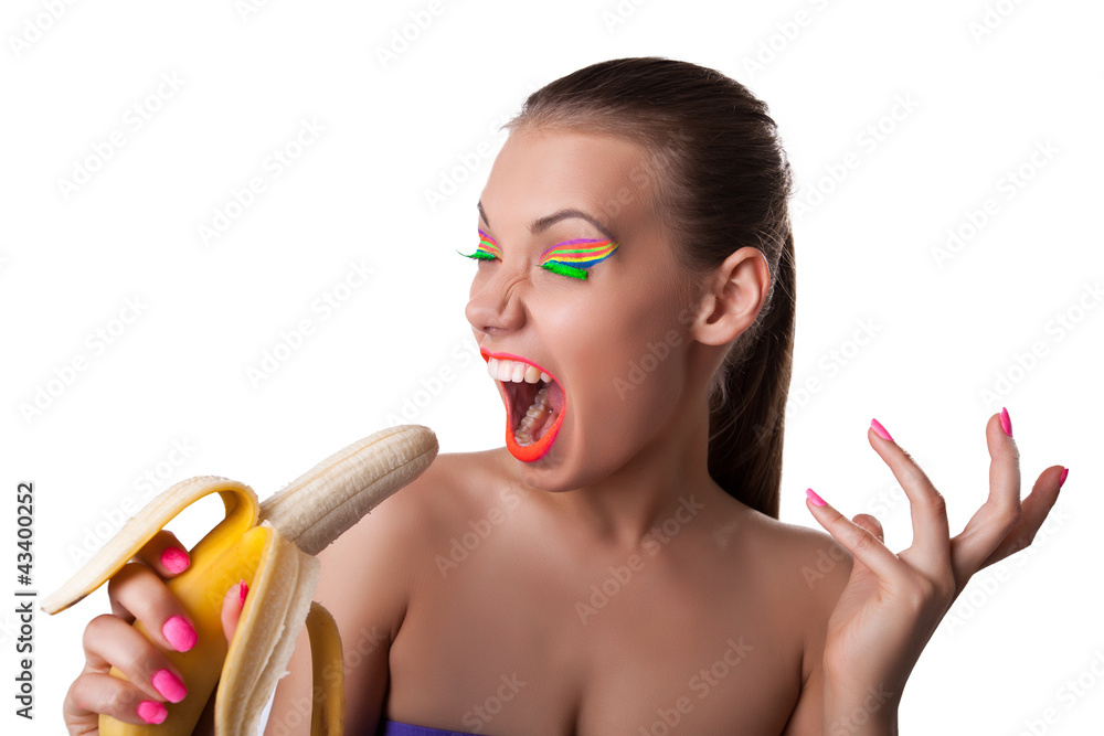 Funny sexy girl sign in banana Stock Photo | Adobe Stock