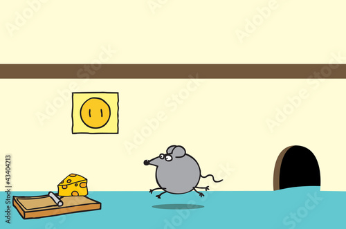 Happy mouse and cheese on a trap
