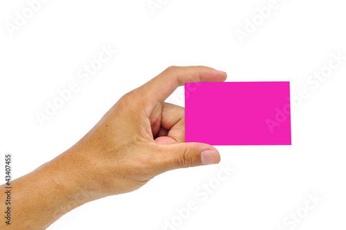 Pink card in a hand