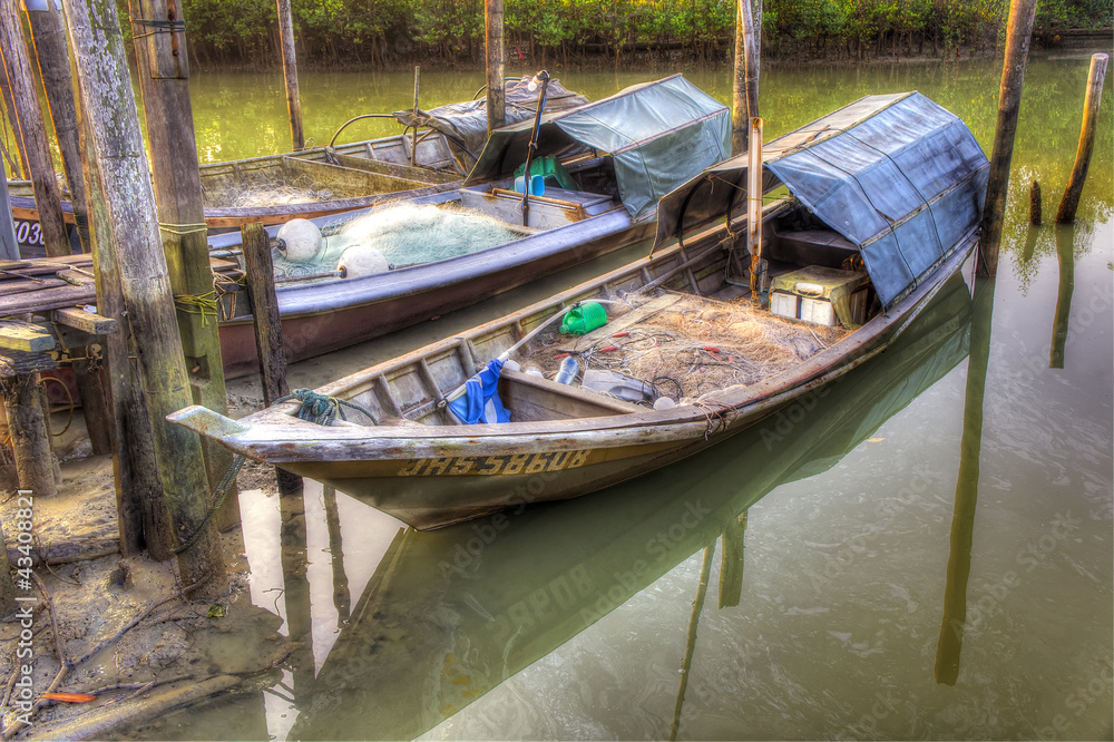 traditional wooden boat in hdr