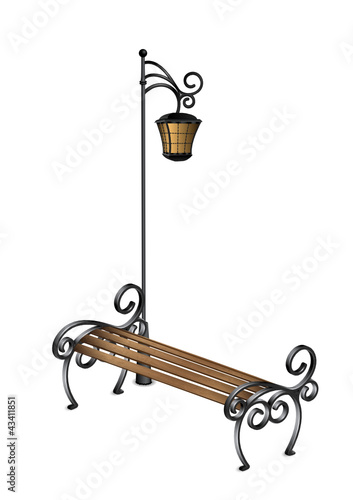 Bench and street lamp
