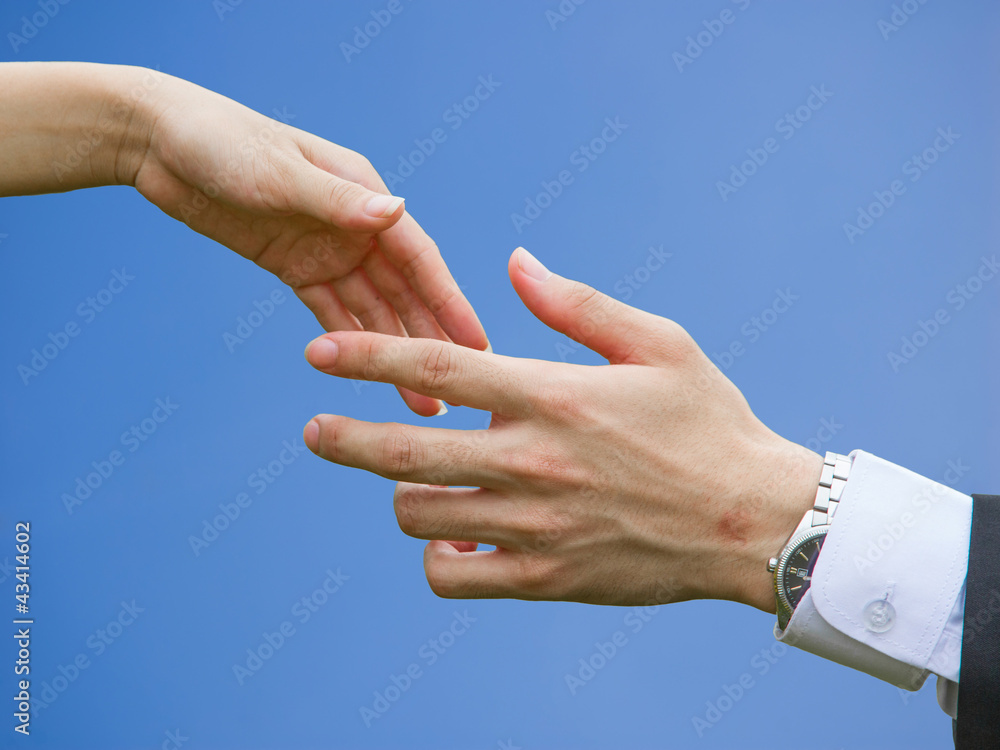 Woman was about to shake hands with men Woman was about to shake hands with men