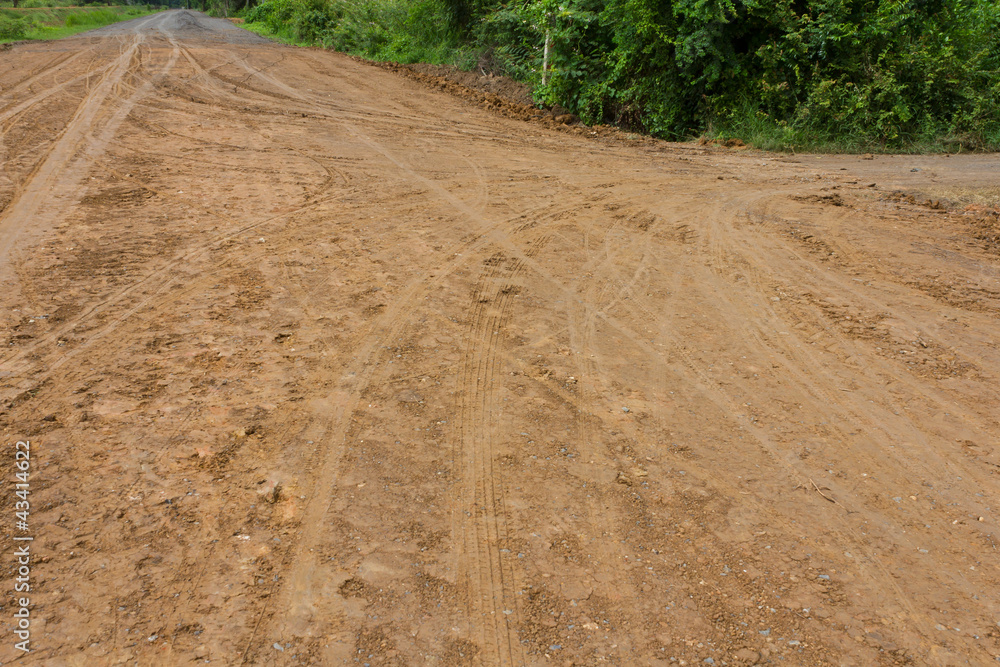 Trace of wheels on the ground in rural areas. Trace of wheels on the ground in rural areas.