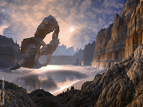 Fototapeta Naklejka Na Ścianę i Meble -  Derelict Spaceship Crashed on Distant World