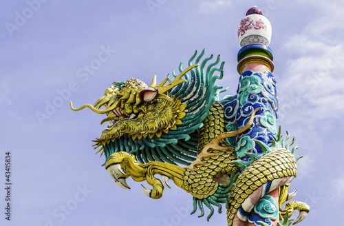 dragon on roof at chinese temple,thailand