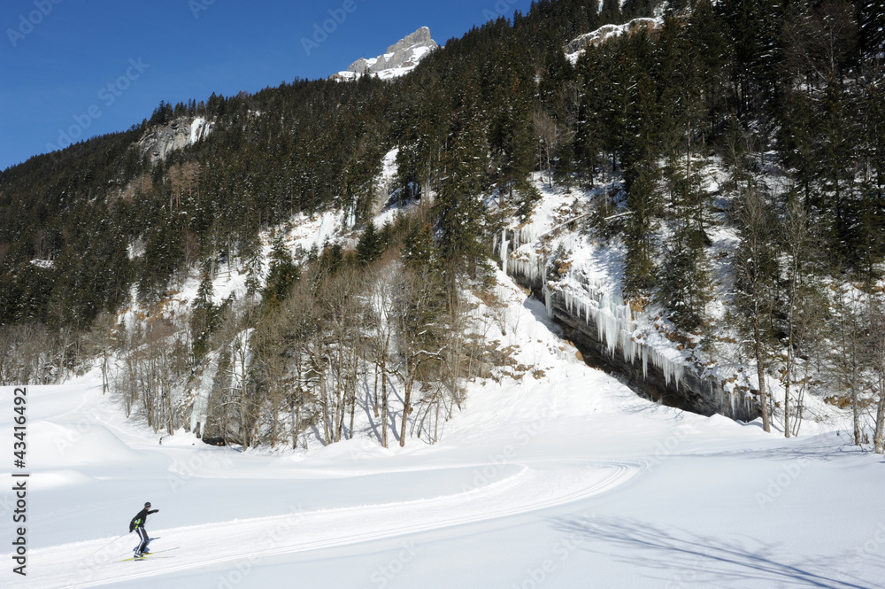 Sciatore di fondo ad Engelberg nelle alpi svizzere