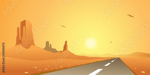 A Desert Landscape with Road  Highway