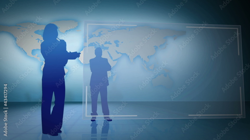 Business people silhouette with video spaces and an earth image courtesy.org Business people silhouette with video spaces and an earth image courtesy.org