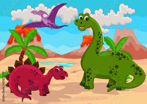Dinosaurs Family with background