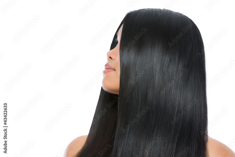 Beauty portrait of asian brunette woman healthy long straight ha Beauty portrait of asian brunette woman healthy long straight ha