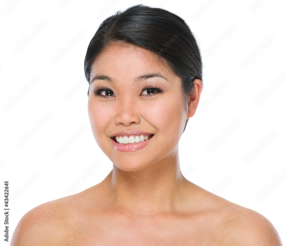 Beauty portrait of smiling asian brunette woman isolated on whit Beauty portrait of smiling asian brunette woman isolated on whit