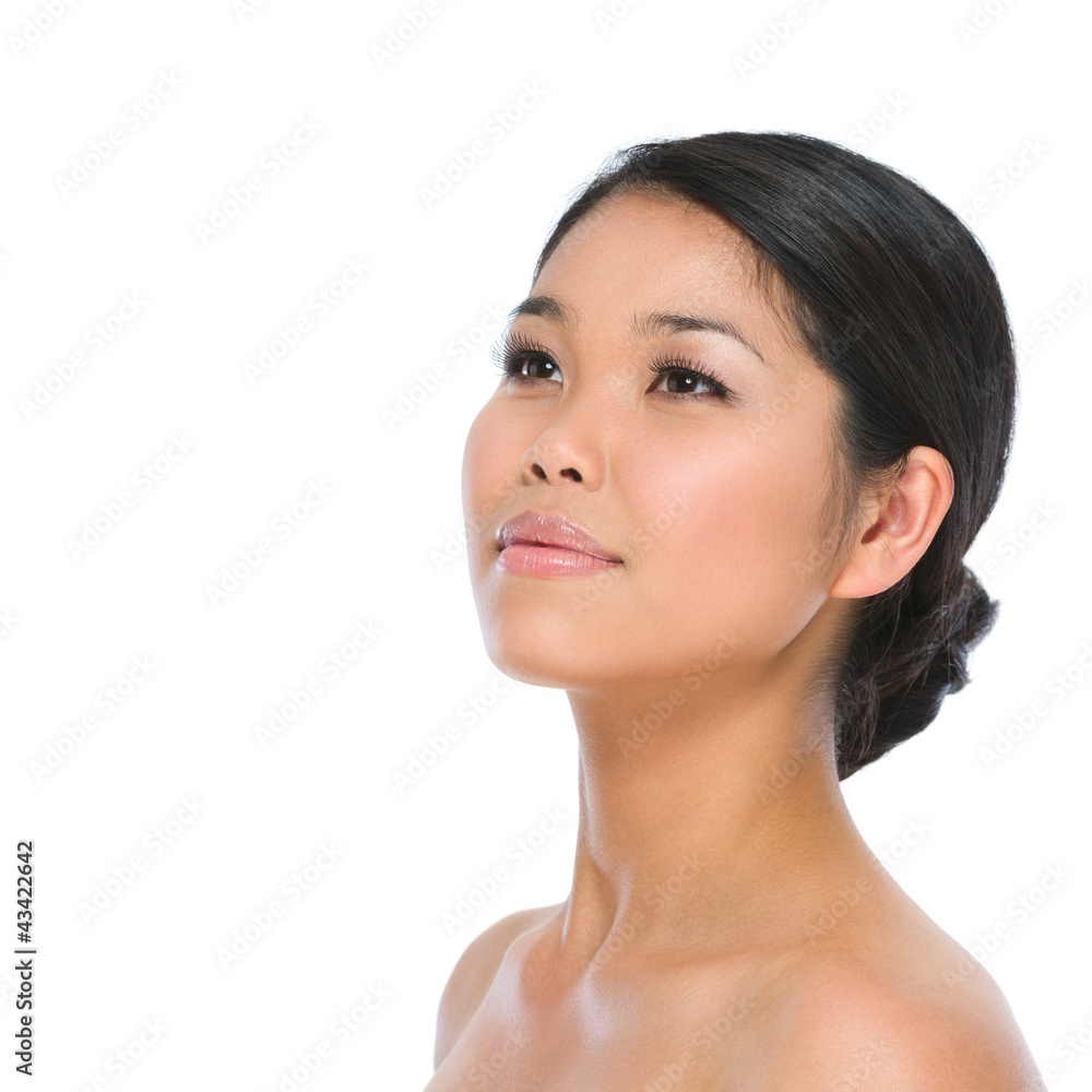 Beauty portrait of healthy asian brunette woman isolated on whit Beauty portrait of healthy asian brunette woman isolated on whit