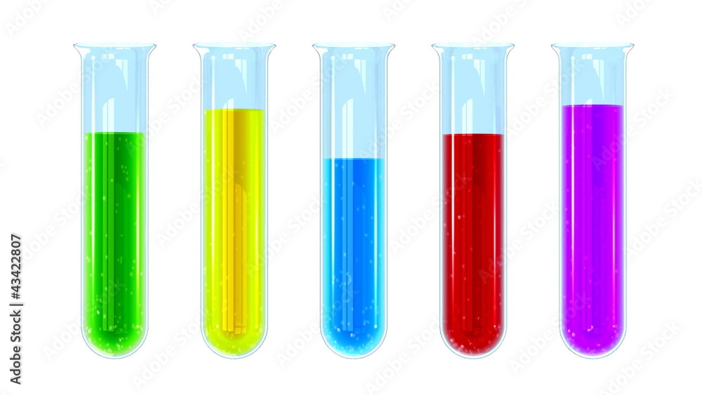 Test tubes filled with colored, bubbling liquid. Test tubes filled with colored, bubbling liquid.