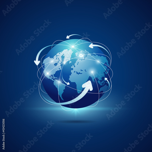 Modern globe connections network design, vector